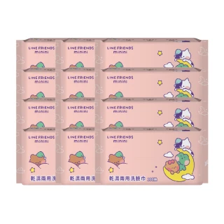【宏瑋】乾濕兩用洗臉巾LINE FRIENDS minini款(100抽×12包組 官方授權 平紋滑順超親膚 洗臉卸妝清潔使用)