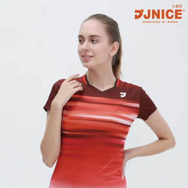 【JNICE 久奈司】女版簡約橫紋 排汗衫 運動上衣 運動服 羽球服 大賽服-紅漸層(JT-054W-RD)