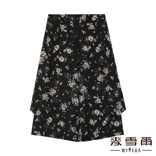 【MYVEGA 麥雪爾】飄逸花卉印花雪紡裙褲-黑(錐形褲/)