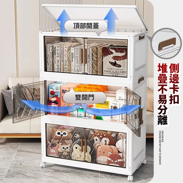 【Mr.Box】40面寬/43面寬 摺疊雙開門三層收納櫃(附滑輪)