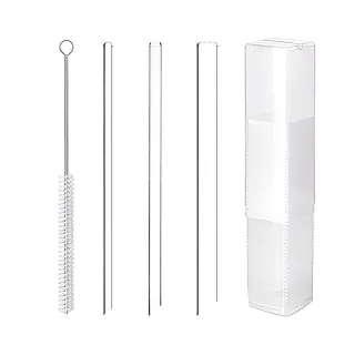 SGS認證 加厚加長耐熱 斜口玻璃吸管 四件組(附吸管刷+收納盒 直吸管 珍奶粗吸管 平口吸管 環保吸管)