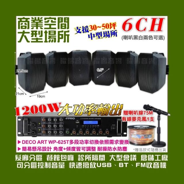 【FPRO】商業空間音響 6R-12SP 12聲道PA擴大機+WP-525T壁掛式(喇叭6支 送喇叭線+有線麥克風1支)
