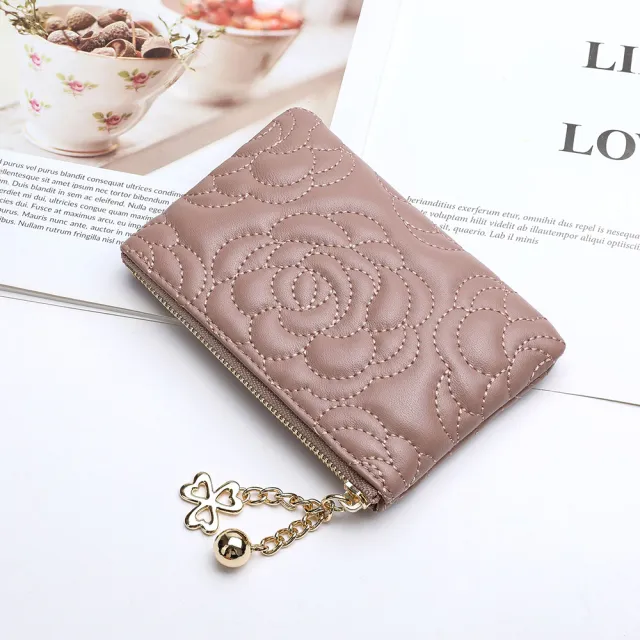 【VERTEX】羊皮山茶花壓紋質感零錢包-B