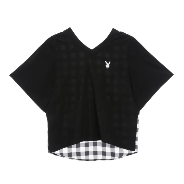 【PLAYBOY】雙面穿V領天絲緞面上衣(黑色)