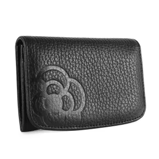 【CLATHAS】山茶花壓印質感軟皮證件名片夾(黑色)