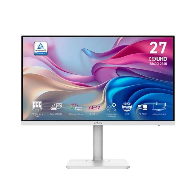 【MSI 微星】Modern MD272UPHW 27型 IPS 4K UHD 60Hz 美型螢幕(16:9/4ms/白)
