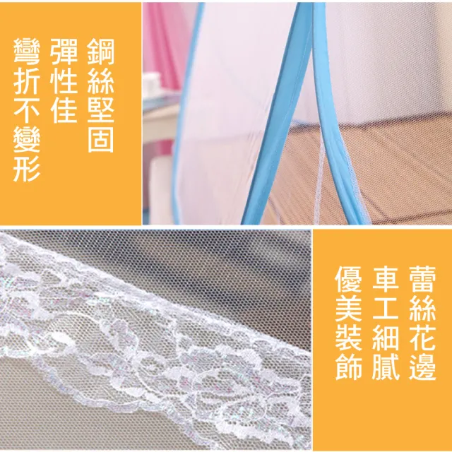 【LASSLEY】彈開式蒙古包蚊帳-雙人床(蚊帳 防蚊 帳棚 秒開 隔蚊簾 雙門 無底)