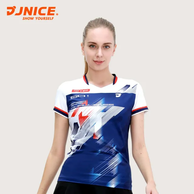 【JNICE 久奈司】女版飆速競技服 排汗衫 運動上衣 運動服 羽球服 大賽服-藍白(JT-241W-BL)