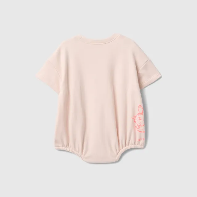 【GAP】嬰兒裝 Gap x PETER RABBIT 比得兔聯名 印花圓領短袖包屁衣-淺粉色(771500)