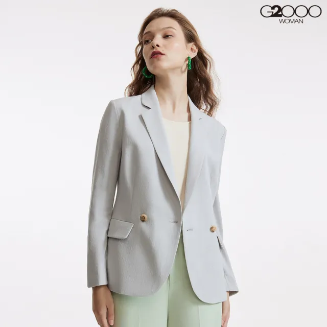 【G2000】女款 緹花排釦西裝外套-卡其灰色(3121671391) 面試 職場 通勤穿搭