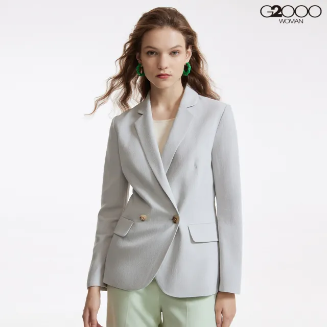 【G2000】女款 緹花排釦西裝外套-卡其灰色(3121671391) 面試 職場 通勤穿搭