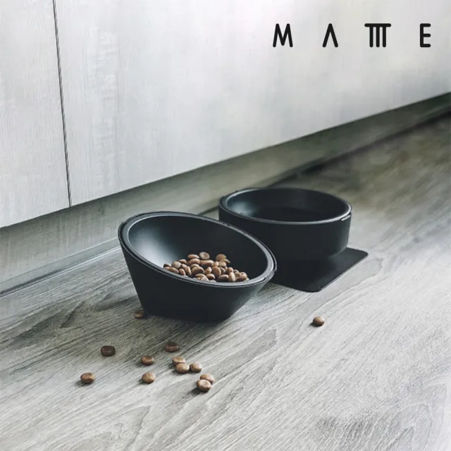 【MATTTE】RoLock 寵物不倒大口徑飼料斜食碗+水碗組 不沾黑色(寵物碗/貓碗/狗碗/飼料碗)