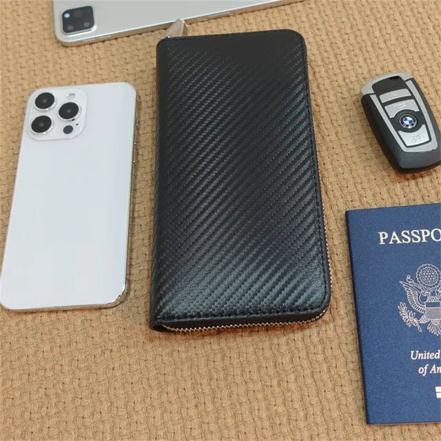 【MoonDy】錢包 皮包 長夾 皮夾 錢包女 錢包男 手機錢包 碳纖維長夾 男士錢包 拉鏈長夾 男