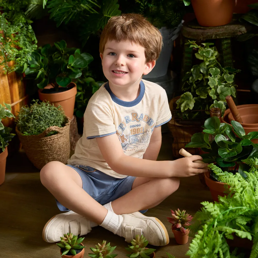 【奇哥】比得兔 男童裝 森林比得假兩件純棉短袖T恤/上衣(6-8歲)