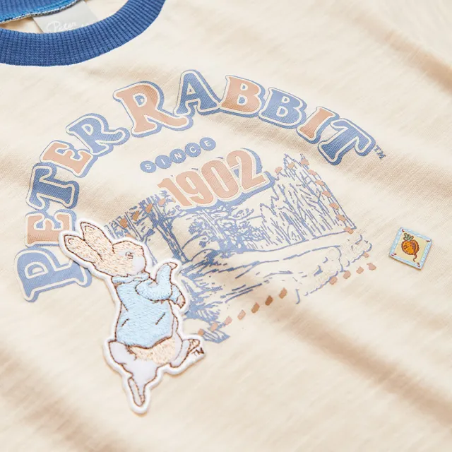 【奇哥】比得兔 男童裝 森林比得假兩件純棉短袖T恤/上衣(6-8歲)