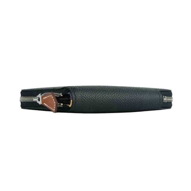 【Hermes 愛馬仕】EPSOM皮 絲巾內裡ㄇ型拉鏈短夾(黑色)