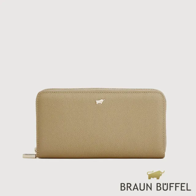 【BRAUN BUFFEL 德國小金牛】維那斯-C 12卡拉鍊長夾-淺棕色(BF868-602-CR) 錢包送禮推薦