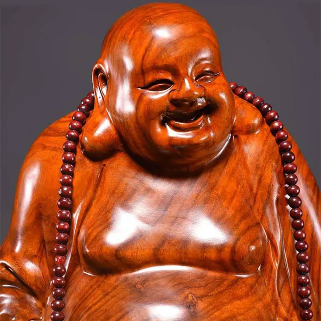 【桃花源創意工坊】彌勒佛擺飾紅木笑佛像工藝品家居客廳電視櫃裝飾不含佛珠擺飾(木雕)