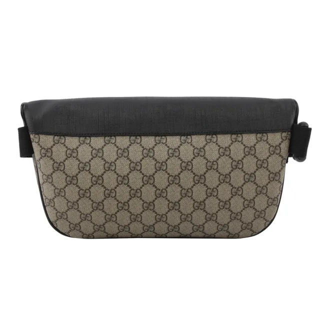 【GUCCI 古馳】GG Supreme 塗層帆布及皮革大款腰包(咖啡色)