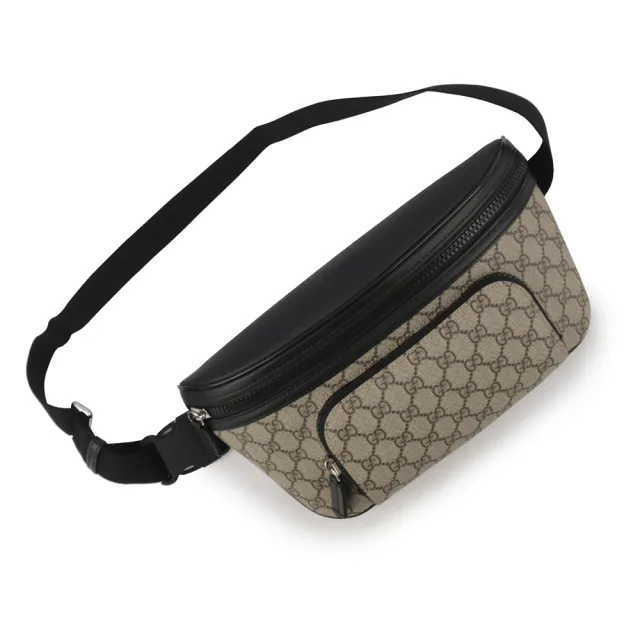 【GUCCI 古馳】GG Supreme 塗層帆布及皮革大款腰包(咖啡色)