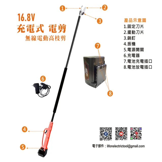 【立豐科技】2.5公分無線電動高枝剪｜剪枝｜3樓高│龍眼文旦芒果｜高樹修剪｜不用爬樓梯(H25A4)