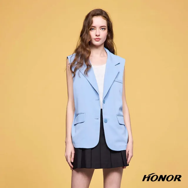【HONOR 山形屋】出清品 俐落翻領裝飾口袋西裝背心外套-米白/藍(限定出清)