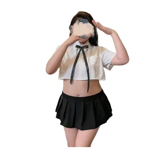 【Enjoy Love】棉花糖女孩大尺碼｜後背裸肌透紗拼接襯衫百摺短裙學生扮演服(情趣角色扮演服 女性)