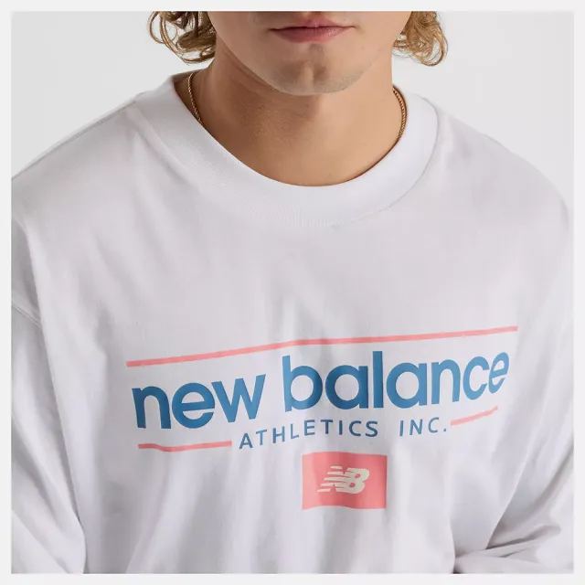 【NEW BALANCE】NB LOGO長袖上衣  運動 休閒  圓領薄長袖 美規 男 白色(MT51926WT-F)