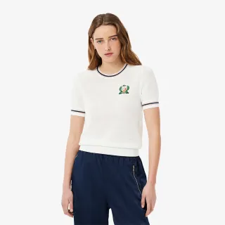 【LACOSTE】女裝-法國製造月桂冠刺繡毛衣(白色)