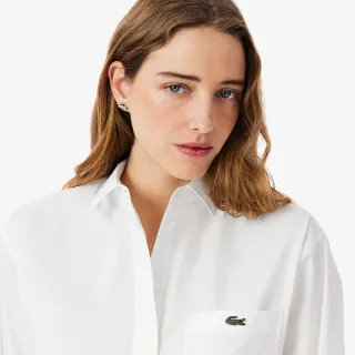 【LACOSTE】女裝-大廓形短版可調式府綢襯衫(白色)