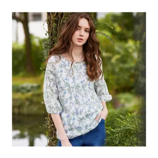 【en-suey 銀穗】質感小碎花剪接澎袖上衣-女