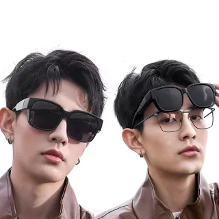 【SUNS】近視用外掛式墨鏡 時尚大框偏光墨鏡/套鏡 抗UV400 包覆式太陽眼鏡(防眩光/遮陽/眼鏡族首選)