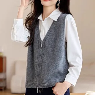 【Alishia】韓版新款拉鏈式V領針織背心 M-2XL(紅色 / 灰色 / 黑色)