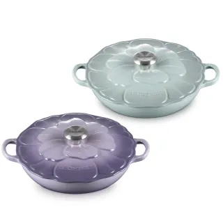 【Le Creuset】典藏琺瑯鑄鐵鍋淺底鍋 26cm(輕荷花妍-海洋之花/藍鈴紫-鋼頭-2色選1)