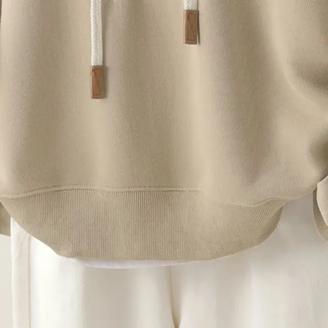 【MsMore】連帽抽繩學院風刺繡卡其長袖休閒減齡上衣#123817(卡其)