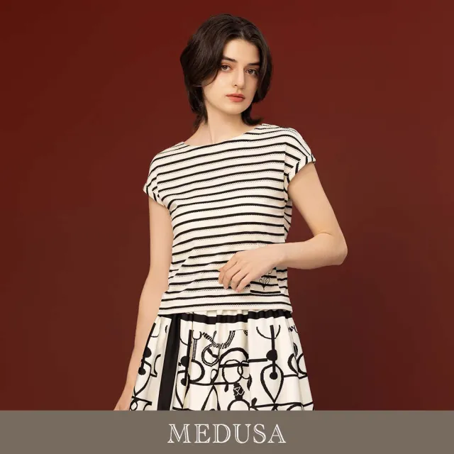 【MEDUSA 曼度莎】現貨-小花緹花條紋休閒T恤 - 2色（M-XL）｜女T恤 女休閒上衣 條紋T恤(601-32001)