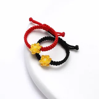 【Penny 珮妮】黃金999 蓮花 編織繩可調節 指環戒指2色可選(母親節 交換禮物 生日 情人節 尾牙 新年 結婚)