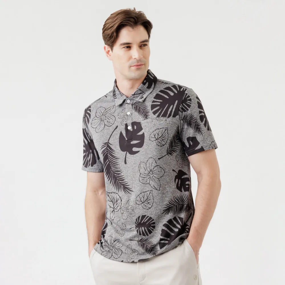 【Hilltop 山頂鳥】Polygiene抗UV吸濕快乾熱帶雨林緹花POLO衫 男款 灰｜PS14XMM2ECKZ