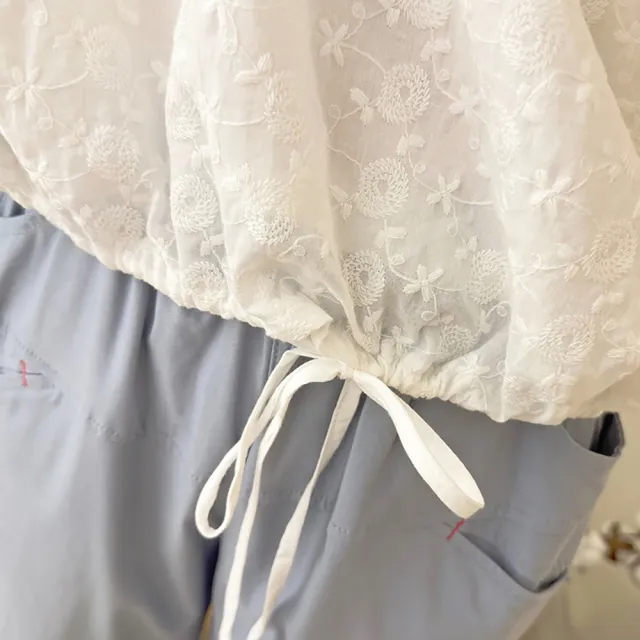 【Hana Mokuba】花木馬日系女裝刺繡花布綁帶收口上衣(造型上衣)