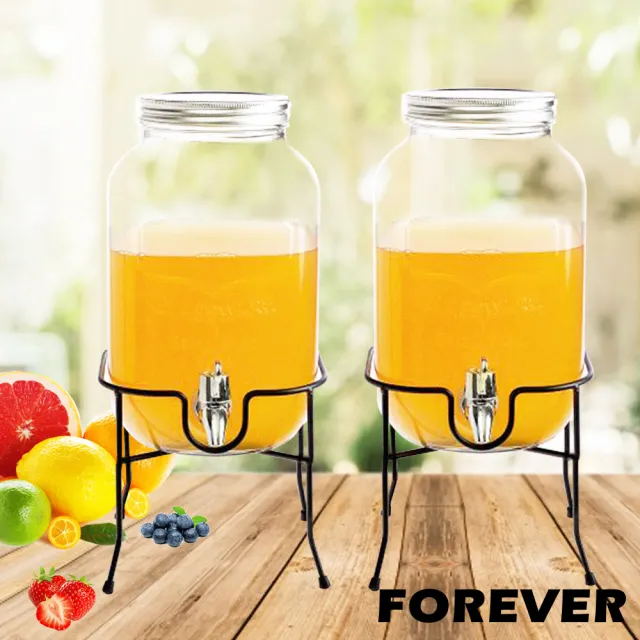 【日本FOREVER】夏天必備派對玻璃果汁飲料桶4L-含桶架(買一送一)