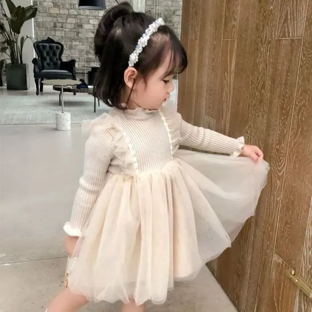 【安朵童舖】現貨韓系小洋裝女童長袖連身裙紗裙新年服可愛短裙兒童洋裝裙子(128/07/22/036/017A)