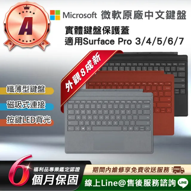 【Microsoft 微軟】A級福利品 Surface Pro 原廠實體鍵盤保護蓋(注音按鍵/無筆槽/12.3吋適用)