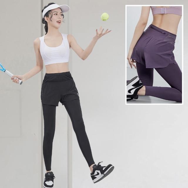 【BODYAIR】假兩件高腰修身版九分褲(瑜珈.運動.慢跑.透氣.舞蹈.運動褲)