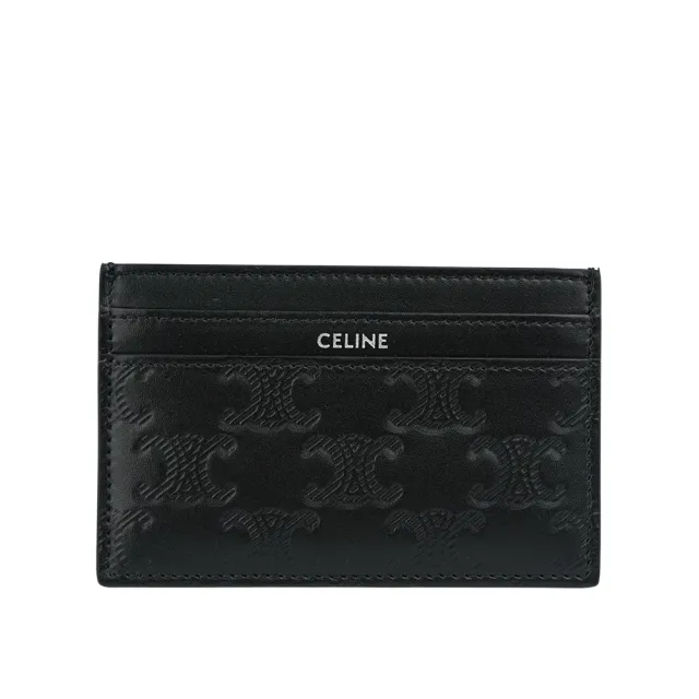 【CELINE】滿版凱旋標誌壓印小牛皮中型名片夾/卡片夾(黑色)