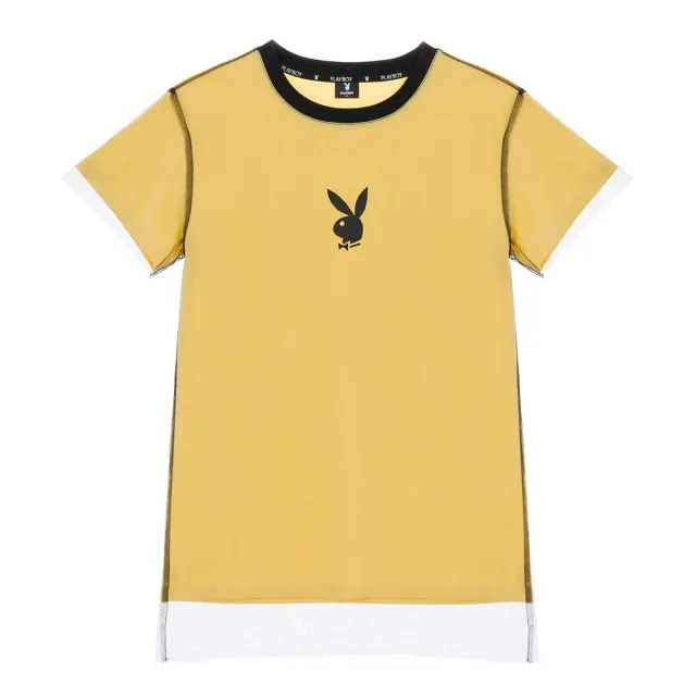 【PLAYBOY】假兩件個性黃色網洋裝(黃色)