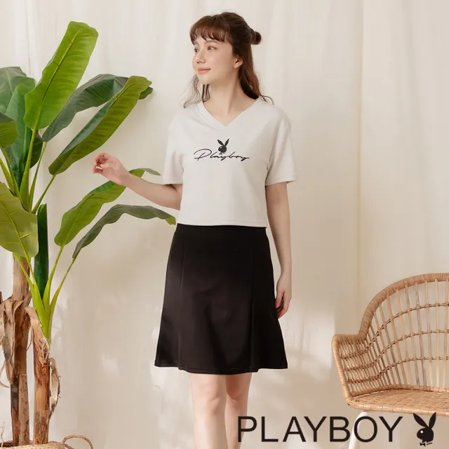 【PLAYBOY】空氣棉沙灰白刺繡洋裝(淺灰色)
