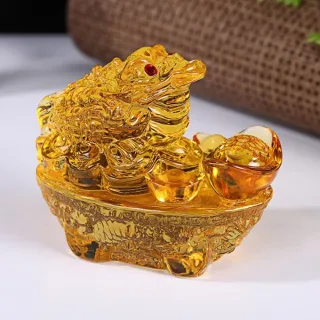 【風水招財】黃水晶蟾蜍金元寶擺件(富貴 如意 開運風水 辦公室 裝飾擺設 納福 吉祥 禮品 送禮)