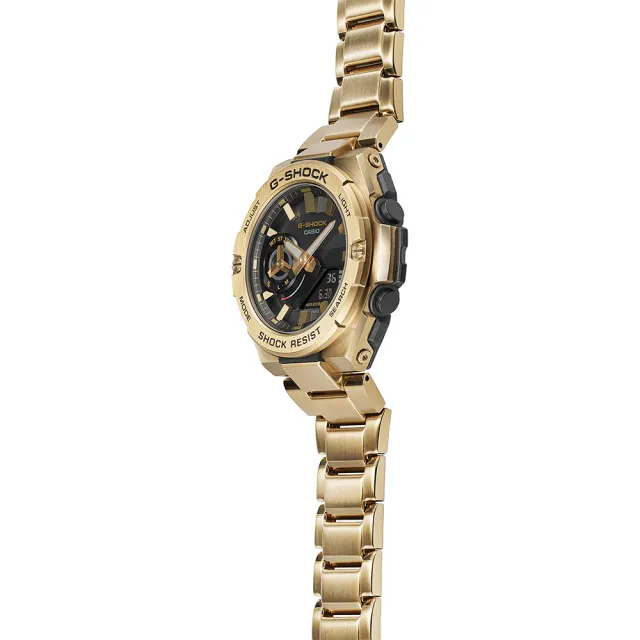 【CASIO 卡西歐】G-SHOCK 全重金屬打造八角防護構造太陽能藍牙雙顯錶-金X黑面(GST-B500GD-9A)