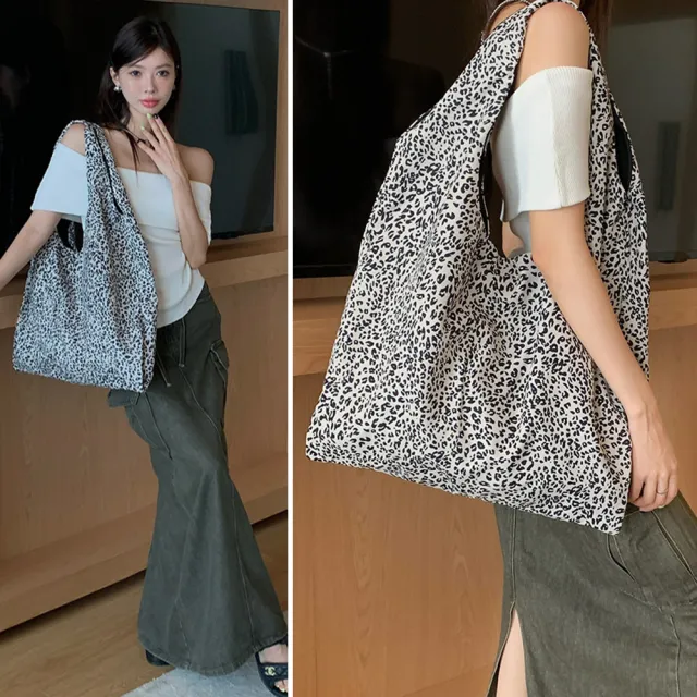 【LEESA】雙11 尼龍包包\腋下包\豹紋包包\購物袋\休閒大包\單肩大包\輕便包包\大容量手提包\托