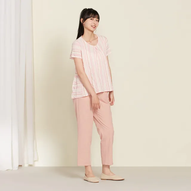 【YVONNE 以旺傢飾】水洗棉素面長褲-薔薇粉